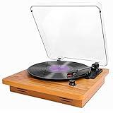 VOKSUN Record Player,Hall-Level Audio Quality Turntable,3-Speed Premium Wood Vinyl Player Suitable for Gift Giving,Home Decoration,Upgraded Stylus Reduces Risk of Record Damage-Natural Wood