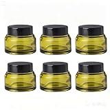 6Packs Refillable Green Cosmetic Glass Jars 1Oz/30ml with Lids Small Empty Makeup Jars Containers For Storing Cream, Gel, Shampoo, Foundation,Powder