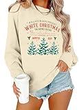 Ithalt Christmas Sweatshirt for Women Christmas Tree Sweatshirts White Christmas Shirts Xmas Holiday Long Sleeve Tops(BBeige, Small)