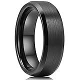 King Will 7mm Men's Black Wedding Ring - Brushed Matte Surface, Beveled Polished Edge, Comfort Fit Size 9