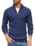 COOFANDY Mens Quarter Zip Pullover Slim Fit Stand Collar Ribbed Sweaters Lightweight Casual Fashion Sweater, Navy Blue, Medium