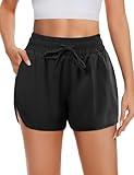 DDOBB High Waisted Running Shorts for Women with Pockets, 2.5" Black Athletic Workout Gym Yoga Spandex Dolphin Elastic Shorts Black Medium