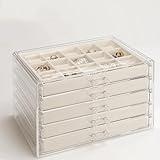 5 Drawers Clear Jewelry Box for Women and Girls, Acrylic Earring Holder Organizer Ring Holder Display Storage, Warm White