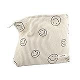 GUTGNK Makeup Bag For Women - Corduroy Cosmetic Bags Aesthetic Design Ladies Tote Bag,Women's Pencil Case,Cute Smiley Face Makeup Organizer with Zipper (Beige)