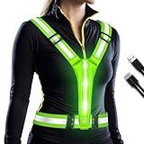LED Reflective Vest Running Gear, Lights Up Vest Rechargeable, High Visibility Reflective Running Gear for Night Walking Cycling Jogging
