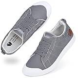 JENN ARDOR Women's Canvas Sneaker Slip-ons Loafers Shoes for Womens Fashion Casual Canvas Round Toe Soft Comfortable Walking Flats Light Grey