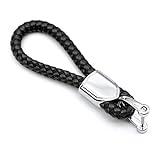 INFIPAR Car Key Fob Keychains Leather Keys Chain Sturdy Metal Holder with D-Ring for Men and Women 1 Pack Black, Long