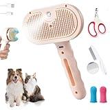 Pet Steam Brush for Dogs and Cats, 3 in 1 Steam Grooming Brush for Hair Shedding and Removal, Cleaning Spray Comb with Mist for Long-Haired Pets, Include Flea Comb, Nail Clippers, 2 Pet Toothbrushes