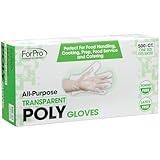 ForPro Professional Collection Disposable Poly Plastic Gloves, All-Purpose Food Safe Gloves for Cooking, Food Handling and Prep, Latex-Free, Non-Sterile, Clear, One Size, 500-Count