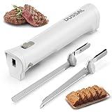 DUSSAL Cordless Electric Knife Rechargeable, Electric Carving Knife, 4 Stainless Steel Blades, Safety Lock Switch, Blade Release Buttons, Cutting Meats, Poultry, Bread, Cheese & More (White)