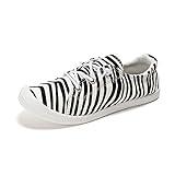 FUNKYMONKEY Women's Canvas Sneakers, Classic Low Top Comfort Lace up Slip-On Casual Flat Walking Shoes (6 M US, Zebra/JD)