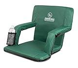 Stadium Boss Recliner Stadium Seat for Bleachers, Benches, Lawns, Backyard, Camping & Beach – Padded Sport Chair, Cushion Backs & Armrest – 6 Reclining Positions – Portable Carry Straps – Dark Green