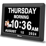 Soobest Digital Dementia Alarm Clock Large Display for Seniors, Plug in Electric Date Day of Week Calendar Clock 12 Reminders 3 Ringtones for Elderly Memory Loss Alzheimer’s, Auto DST (7" Black)