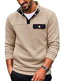 COOFANDY Quarter Zip Pullover for Men Stand Collar Quilted Pullover Sweatshirt Big and Tall 1/4 Zip Sweatshirts Fall Fashion Clothes Khaki