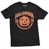 Halloween Pumpkin T-Shirt Movie Popular Culture 1978 Haddonfield, Illinois Tee Shirt (Large Black)