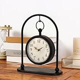 JUMBO DECOR Vintage Metal Table Clock, Farmhouse Table Clock, Small Black Desk Clock Silent Non-Ticking Battery Operated Desk and Shelf Clock for Home Kitchen Living Room Bedroom Decor