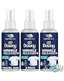 Downy Wrinkle Release Spray, Travel Size Spray, All In One Formula, Removes Wrinkles, Static and Odor Eliminator, Crisp Linen Scent, 3 Fl Oz, Pack of 3