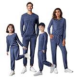 IFFEI Family Matching Pajamas Sets 2 Piece Lounge Set Long Sleeve Soft Loungewear Sleepwear Joggers with Pockets 4-5Y Deep Blue