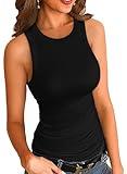 VICHYIE Summer Tanks for Women Sleeveless Tops Cami Top Shirt Ribbed Racerback Blouses Tee Black Large