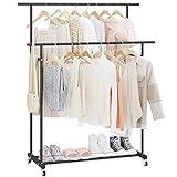 Calmootey Double Rod Clothing Garment Rack,Rolling Hanging Clothes Rack,Portable Clothes Organizer for Bedroom,Living Room,Clothing Store,Black