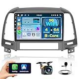 8 Core 4+64GB Android 15 Car Stereo for Hyundai Santa Fe 2006-2012 Wireless Carplay Android Auto, 9'' Touchscreen Car Radio with GPS, WiFi, 32EQ DSP, 59 UI, Bluetooth, FM RDS, Backup Camera