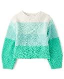 The Children's Place Girls' Long Sleeve Crew Neck Pullover Sweater, Mellow Aqua Stripe