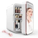 Suavo Skincare Fridge Mini Fridge for Bedroom 8L/10 Cans Small Refrigerator with Dimmable LED Mirror Compact Refrigerator Portable Cooler and Warmer for Skin Care Cosmetic Beverages Drinks Office Dorm