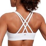 CRZ YOGA Women's Strappy Sports Bras Fitness Workout Padded Yoga Top Criss Cross Back Cami White Medium