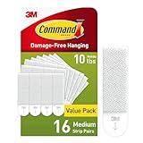 Command 10 lb Medium Picture Hanging Strips 16 Pairs (32 Command Strips), Damage Free Hanging Picture Hangers, No Tools Wall Hanging Strips for Christmas Decorations