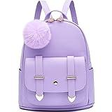 I IHAYNER Girls Fashion Backpack Mini Backpack Purse for Women Teenage Girls Purses PU Leather Pompom Backpack Shoulder Bag Purple