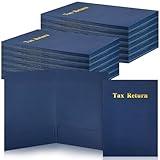 Harloon 40 Pcs Blue Tax Return Folders 12 x 9 Inches 2 Pocket Folders Bulk Gold Foil Stamped Heavyweight Folder, Holds 8 x 11 Inches Letter Size Paper (Dark Blue)