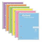 Oxford Spiral Notebook, 1 Subject, College Ruled Paper, 8 x 10-1/2 Inch, Pastel Pink, Orange, Yellow, Green, Blue and Purple, 70 Sheets (63756), Set of 6