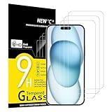 NEW'C 3 Pack Designed for iPhone 15, iPhone 15 Pro Screen Protector (6.1 inches), Tempered Glass,Case Friendly Ultra Resistant
