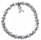 Hidden Hollow Beads Cancer Awareness Beaded Stretch Bracelet, Will Fit Most Wrists, Show support or Wear in Memory, Comes Packaged. (Brain Cancer - Grey)