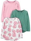 Simple Joys by Carter's Girls' 3-Pack Long Sleeve Shirts, Green Dots/Pink/Floral, 12 Months