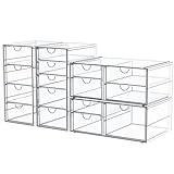 caktraie Makeup Organizer Storage With 16 Drawers, 4 Pcs Desktop Office Supplies, Desk Organizers, Clear Accessories, Dustproof Drawer and for Make Up, Jewelry, Pen, Stationary