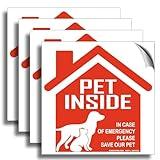 Pet Inside Alert | 4 Pack 6x6 Inch | Premium Vinyl Self-Adhesive Stickers, Satin Laminated, Weather, Scratch, Water, UV and Fade Resistance, Indoor and Outdoor