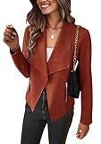 PRETTYGARDEN Women's Faux Suede Jackets 2025 Fashion Fall Clothes Long Sleeve Open Front Cropped Coat Outwear (Rust Red,Large)