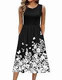 Zeagoo Dresses for Women Summer Sleeveless Tank Midi Casual O-Neck Floral Aline Loose Dress with Pockets Boho Beach Sundress