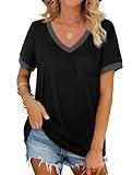 Womens Tops Dressy Casual Summer Short Sleeve V Neck Tshirts Shirts Plus Size Oversized Black 2XL