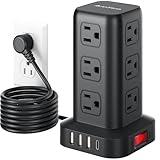 AnnTane Surge Protector Power Strip 6.5 FT Cord, Power Strip Tower with 4 USB Ports (1USB C), Extension Cord with 12 AC Multiple Outlets, Home Office Supplies Desk Accessories, Dorm Room Essentials