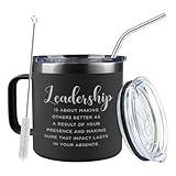 Bubble Hugs Leadership Stainless Steel Coffee Mug 14 oz, Leadership Is About Director Mentor Supervisor Team Leader Appreciation Coworker Thank You Gift Cup With Lid for Boss Leader, Black