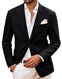 PJ PAUL JONES Mens Linen Cotton Blazer Peak Lapel Casual Suit Jacket Regular Fit Summer Sports Coats Black 2XL