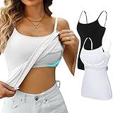 V FOR CITY Shelf Bra Tank Tops for Women Camisole Adjustable Spaghetti Strap Cami Cotton Underhirts 2 Pack Black White L