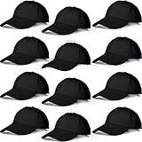 Jecery 12 Pcs Baseball Caps for Women Men Washed Baseball Hat Adjustable Cotton Sports Caps for Adults Outdoor Activities(Black)