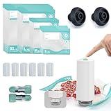 31 PCS Electric Vacuum Sealer, Sous Vide Bags, Portable Mini Vacuum Sealer with 20Pcs Reusable Food Saver Sealer Bags, 4 Sealing Clip, 2 Clips for Sous Vide Cooking, 2 vacuum wine stoppers