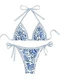 BYFINECANY Women's Floral Printed Bathing Suit Halter Paisley Summer Swimsuit Bikinis Set Blue S