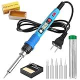 Soldering Iron Kit, 80W 110V LCD Digital Soldering Welding Iron Kit with Ceramic Heater, Portable Soldering Kit with 5pcs Tips, Stand, Solder Tube, Sponge, Solder Paste,for Metal,Electric, DIY