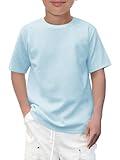 Haloumoning Boys Geometric Texture T-Shirts Kids Fashion Crewneck Short Sleeve Loose Tops Tees 5-14 Years Sky Blue