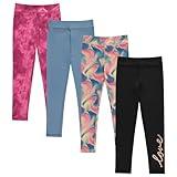 BTween Girls’ 4 Pack Leggings Set, Exercise, Sports Tights with Wide Waistband for Girls, TDYE,6